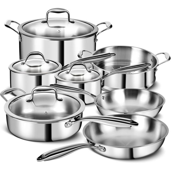 3 Ply Stainless Steel 11-Piece Cookware Set with Lids, Pots and Pans Kitchen Set, Non-Toxic, Induction, Oven, Dishwasher Safe, Professional Chef Quality