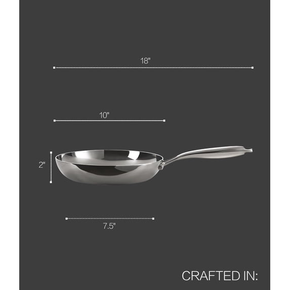3-Ply Stainless Steel Fry Pan With Lid 10 Inch, Induction Compatible, Oven Broiler Safe 600F, Fast Even Heat