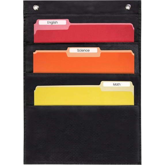 - 3 Pocket File Pocket Chart, Black, 14