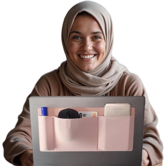 3-Pocket Laptop Accessory Organizer, Stick-On Laptop Mouse Holder & External Hard Drive Sleeve, Adhesive Slim Black Design, for MacBook and All Laptops Daily Office & Travel Use