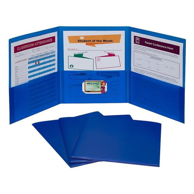 3 Pocket Poly Portfolio, Blue - Box of 24