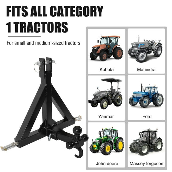 3 Point 2" Receiver Trailer Hitch Category 1 Tractor Tow Drawbar Heavy Duty