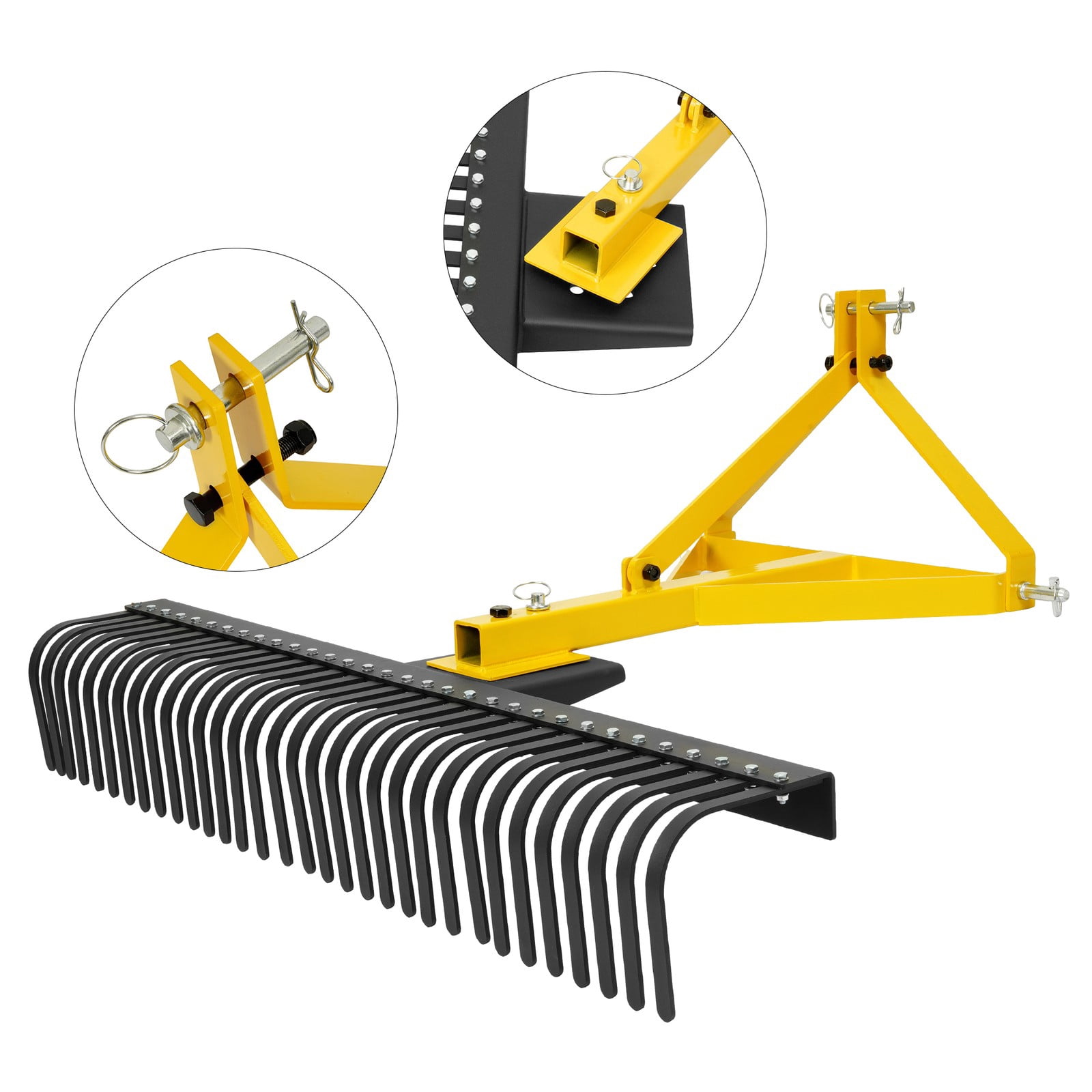 Three Point Rock Rake 3 Point 60'' Landscape Rock Rake for Cat 1 Tractor Attachment Soil ...