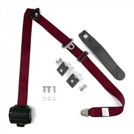 3 Point Burgundy Retractable Seat Belt with Mounting Brackets - Standard Buckle