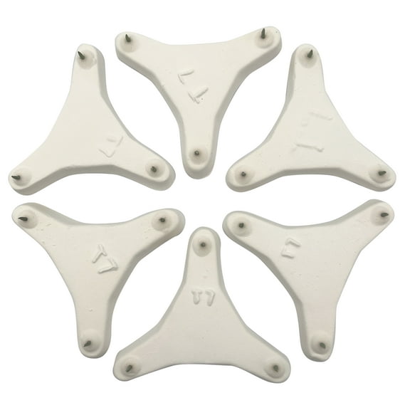3-Point Ceramic Tripod Kiln Stilt with Points 2-5/8" Apart for Kiln Firing of Ceramic and Pottery Pieces - MAXIMUM FIRING TEMPERATURE 2025 CONE 03 - (Pkg/6)