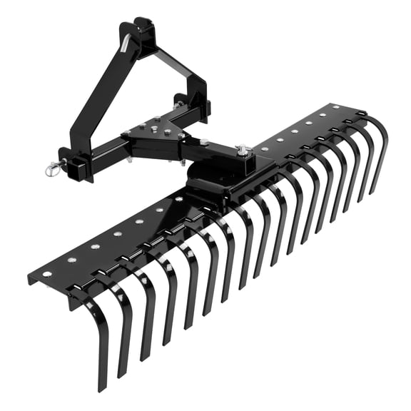 3-Point Hitch Landscape Rock Rake Soil Gravel Lawn Leveler, for Category 0 Sub-Compact Tractors, Heavy Duty Tine, Attachment