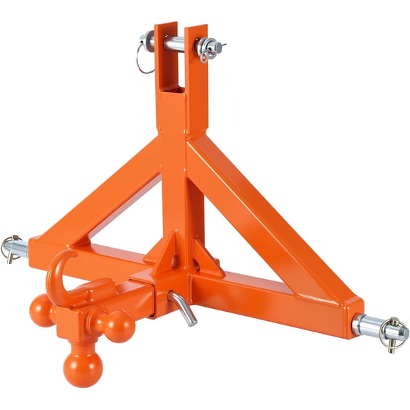 3 Point Hitch Receiver 2 In Category 1 Quick Hitch Adapter with Tow Hook and 3 Hitch Balls 10000 lbs Capacity Orange