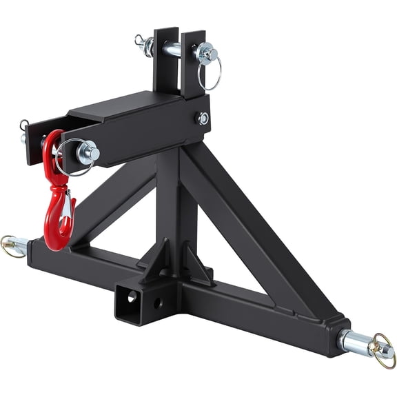 3 Point Hitch Receiver 2 In with Tow Hook Category 1 Quick Hitch Adapter 10000 lbs Capacity Black