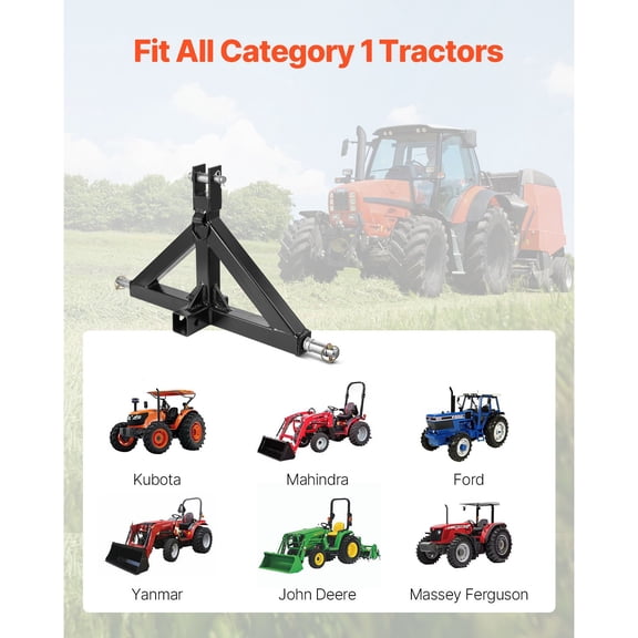 3 Point Hitch Receiver 2 Inch Receiver 3pt Quick Hitch Attachment 3000 lbs Capacity Heavy Duty Tractor Tow Drawbar Adapter Compatible with Kubota Mahindra John Deere Massey Ferguson