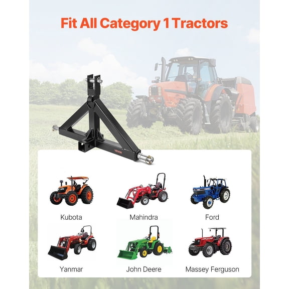 3 Point Hitch Receiver with 2 in Receiver,3pt Quick Hitch Attachment,3,000 lbs Capacity,Heavy Duty Tractor Tow Drawbar Adapter,Compatible with Kubota,Mahindra,John Deere,Massey Ferguson