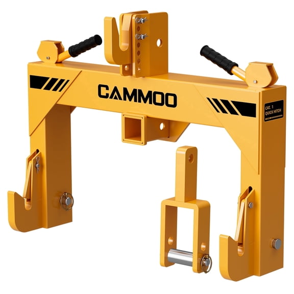 CAMMOO Cat 1 3-Point Quick Hitch with 2" Trailer Hitch Receiver, No Bushing Required Heavy Duty Tractor Accessories and Towing Hitch, 3000 lbs, Yellow
