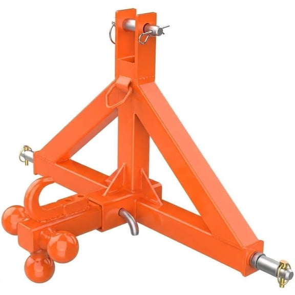 3 Point Quick Hitch Adapter Category 1 Tractor Hitch with 2 In Receiver Tow Hook and 3 Hitch Balls 10000 lbs Capacity Orange