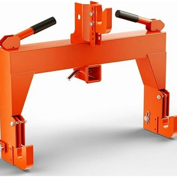 3 Point Quick Hitch to Category 1 and 2 Tractors，3000 LBS Lifting Capacity Tractor Quick Hitch Between Lower Arms Attachments Quick Hitch with 2 Receivers,5 Level Adjustable Bolt,Orange