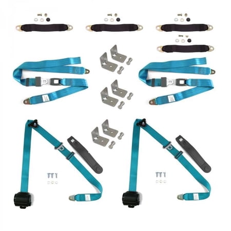 3 Point Retro Blue Retractable Seat Belt Kit for 4 Door