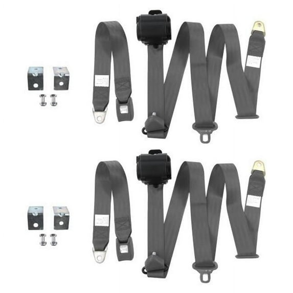 3 Point Standard Retractable Bucket Seat Belt Kit with Bracketry & 2 Belts for 1987-1996 Jeep Wrangler, Charcoal