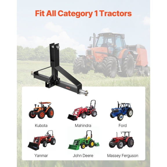 3 Point Trailer Hitch with 2 in Receiver,3pt Quick Hitch Attachment for Category 1 Tractor,3000lbs Capacity,Tow Drawbar Adapter,Compatible with Kubota,Mahindra,Ford,Yanmar,John Deere