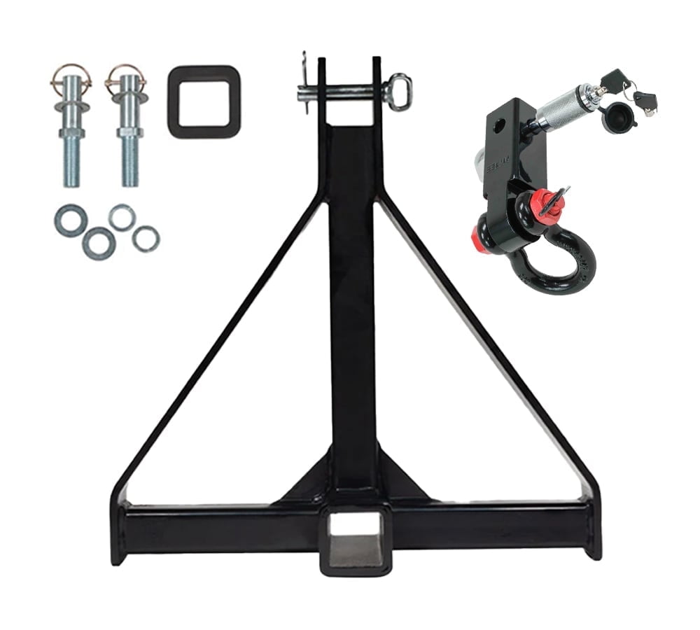 3 Point Trailer Hitch 2" Receiver & Shackle Hitch Receiver with 5/8" Hitch Lock Pin & 3/4'' D Ring Shackle - 11000 lbs WLL - Heavy Duty Trailer Draw Bar Adapter Category 1 Tractor Tow