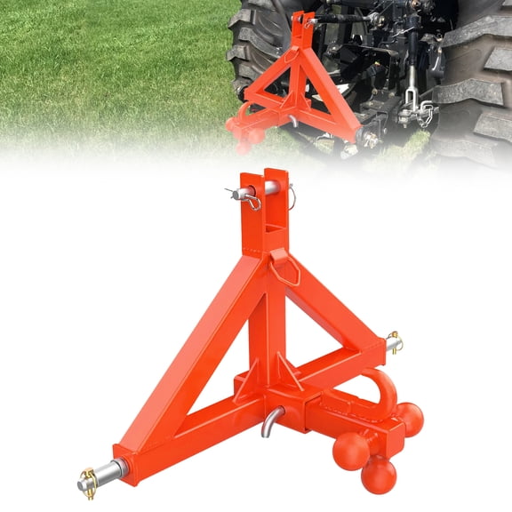 3 Point Trailer Hitch for Tractor - 2" Receiver & Ball Mount with Towing Hook, Heavy Duty Category 1 Quick Hitch Attachment Compatible with Kubota & Subcompact Tractors