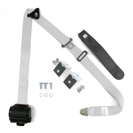 3 Point White Retractable Seat Belt with Mounting Brackets - Standard Buckle