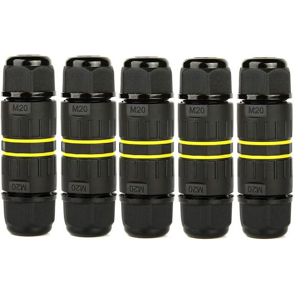 3 Pole Wire Connector Waterproof IP68 External Electrical Junction Box,M20 for Ø5-12mm Wire Range(AC 400V, 24A),UL,2 Way 3Pin 5Pack