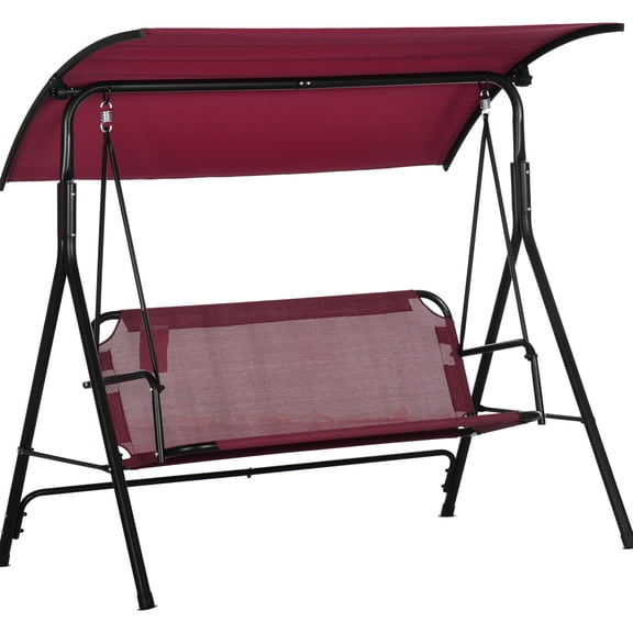 3 Porch Swing Bench With Water- Seat And Adjustable Canopy - Red Patio Outdoor Comfort