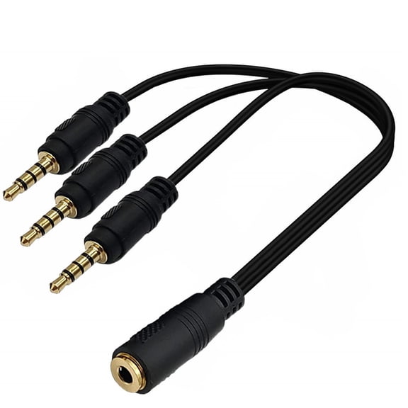 3-Port 3.5mm TRS Splitter Cable with Gold Connectors for Multiple Device Sharing