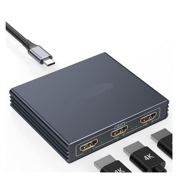 3 Port 4K 60Hz HD Media Splitter, Smart USB-C Hub with 100W PD