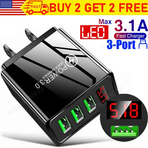3 Port Fast Quick Charge Led Qc 3.0 Usb Hub Wall Charger Power Adapter Us Plug