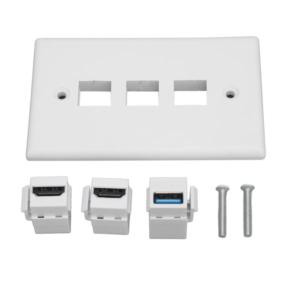 3 Port HD Multimedia Interface and USB 3.0 Wall Plate White Ethernet Keystone Jack Wall Outlet Cover with Snaps for Home Theater Systems and Office Network Setup