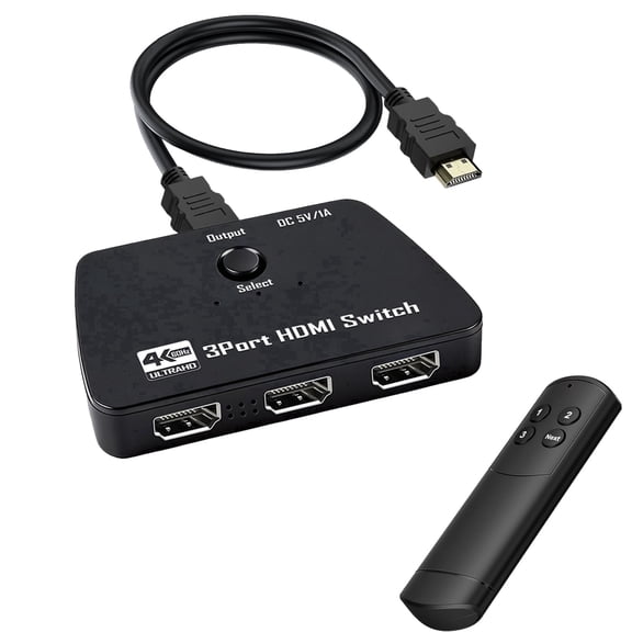 Combos UHD 3-Port Video Switcher w/ HDMI Cable & Accessories, Wide Compatibility for Roku, Xbox Series, Laptops, PC and Displays
