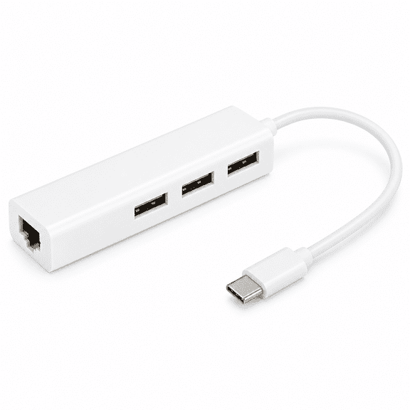 3-Port USB 2.0 Hub with RJ45 100Mbps Ethernet Network Adapter, Type-C Interface, 4.5 inches / 11.4 cm for PC and Android