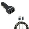 thumbnail image 1 of 3-Port USB 36W Car Charger w Type-C 3ft Metal USB Cable J3X for Microsoft Surface Go (10"), Lumia 950 - Motorola One, Moto Z4 Z3 Play Z2 Play Z Play Droid Force Droid X4, Revvlry Plus, G7, 1 of 13