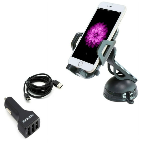 3-Port USB 36W Charger w Windshield Dash Car Mount for OnePlus 6T, 6, 7 Pro - Razer Phone 2 - RED Hydrogen One - Samsung Galaxy S9 Plus, S8+ S8, S10 Plus active S10e 5G Note 9 8 A9 A50