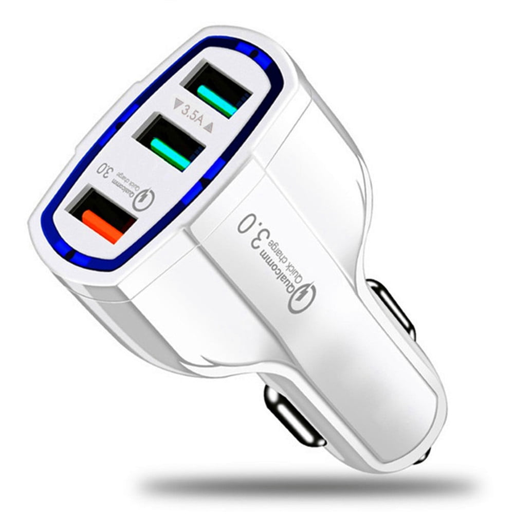 3-Port USB QualComm Quick Charge Car Charger Fast QC3.0 USB Port For iPhone X iPhone 8 Plus Samsung Galaxy S8 S8+ Plus S9 S9+ Plus Note 9 S7 Edge Note 4 LG G7 OnePlus 5 Google Pixel 2 XL (10-Pack)