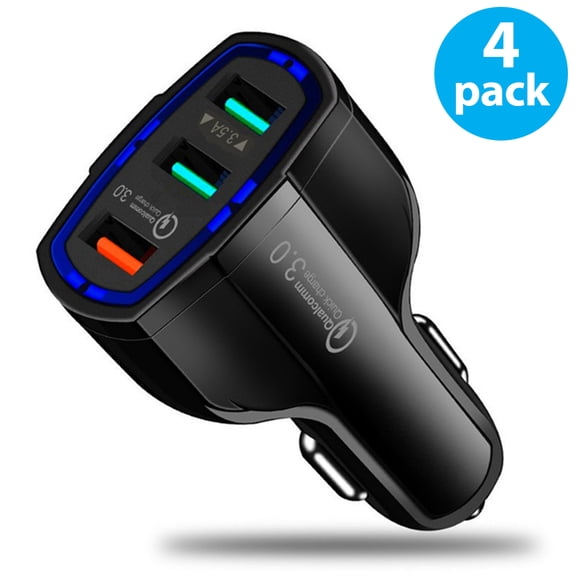 3-Port USB Quick Charge Car Charger Fast QC3.0 USB Port For iPhone X iPhone 8 Plus Samsung Galaxy S8 S8+ Plus S9 S9+ Plus Note 9 S7 Edge Note 4 LG G7 OnePlus 5 Google Pixel 2 XL (4-Pack)