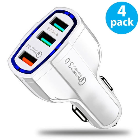 3-Port USB Quick Charge Car Charger Fast QC3.0 USB Port For iPhone X iPhone 8 Plus Samsung Galaxy S8 S8+ Plus S9 S9+ Plus Note 9 S7 Edge Note 4 LG G7 OnePlus 5 Google Pixel 2 XL (4-Pack)