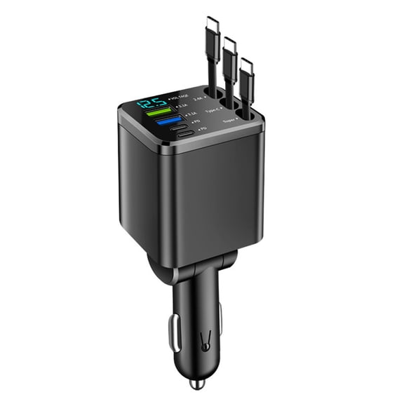 3 Port Vehicle Charges with 27.5 Inch Retractable Cord 180 Rotatable Design Fast Charges Cord Upgrades for Smartphones