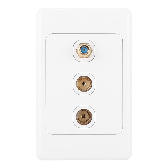 3-Port Wall Plate Panel with 2 TV to F Head Connectors and F Head Information Panel