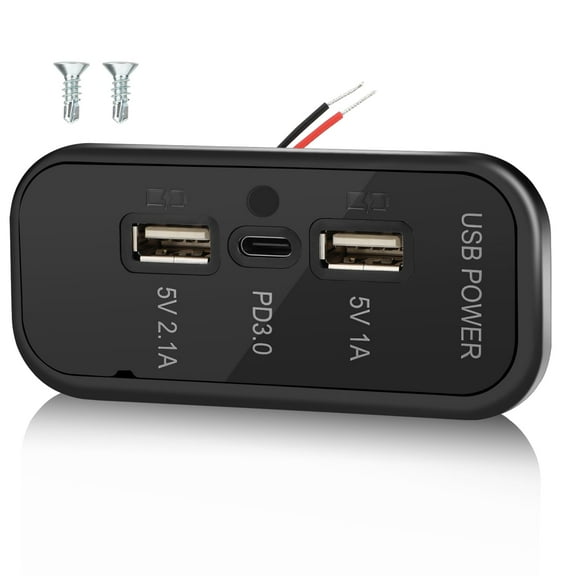 3 Ports 12V RV USB Outlet 45.5W, PD3.0 Type-C Quick Charge & Dual A Port 3.1A Panel Wall Mount, Automotive Car Socket Charger Adapter for RV Marine Boat Bus ATV Motorcycle Truck