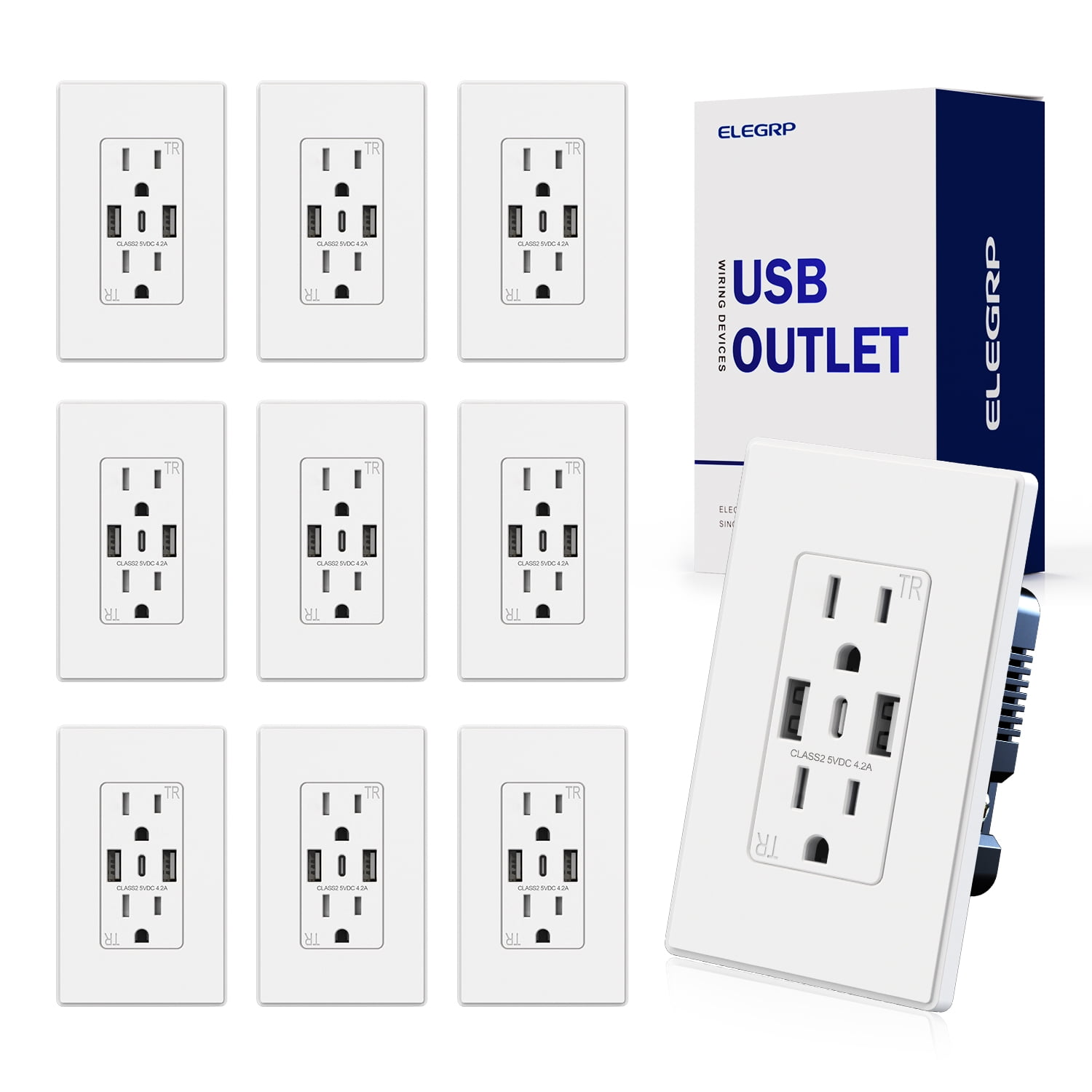 ELEGRP 3 Ports Dual Type A & Type C USB Charger Wall Outlet,15 Amp ...