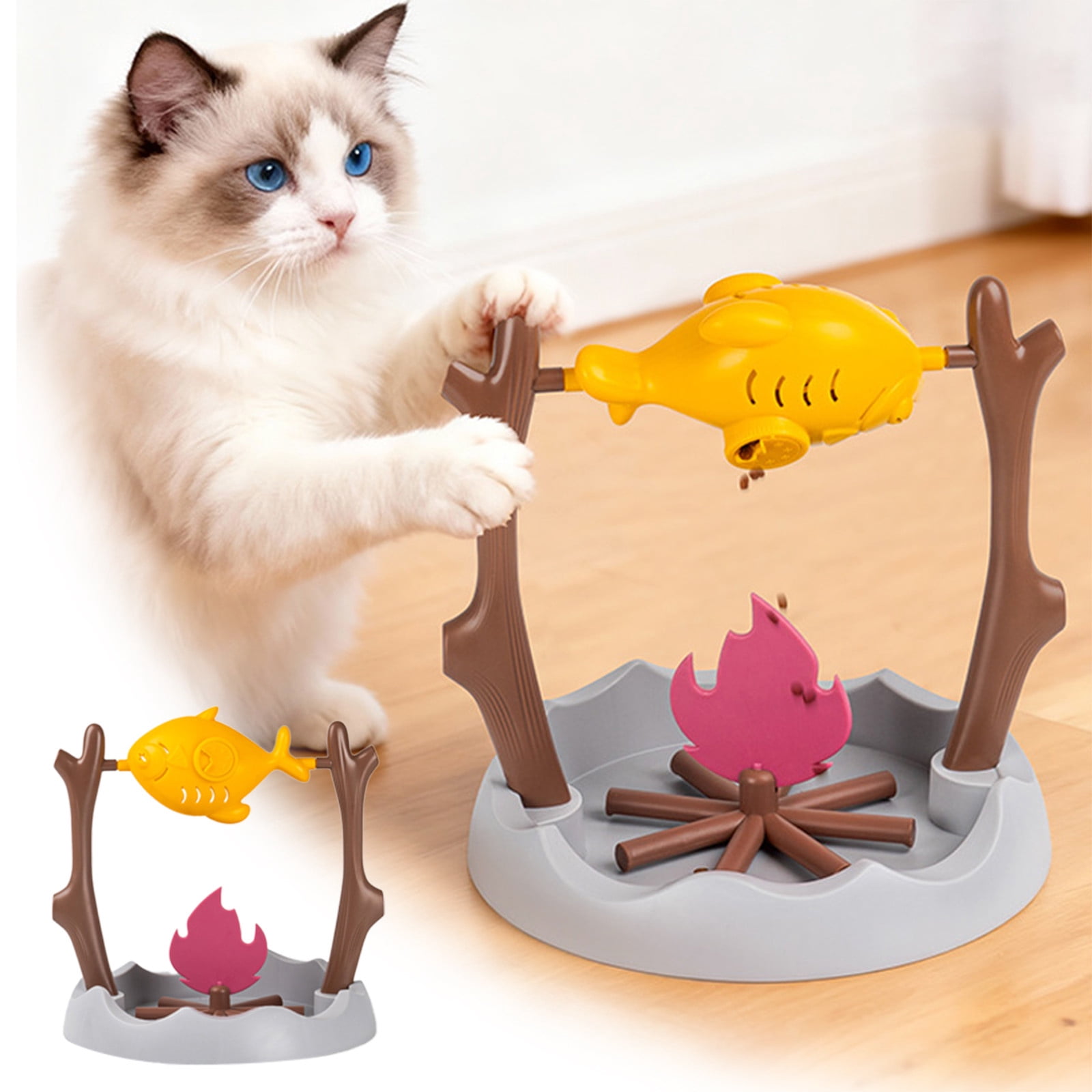 3 Ports Interactive Cat Slow Feeder Dry Food Dispensing Puzzle Toy Foraging Mental Stimulation Leakage Feeding Toy For Indoor Cat Kitty Grey