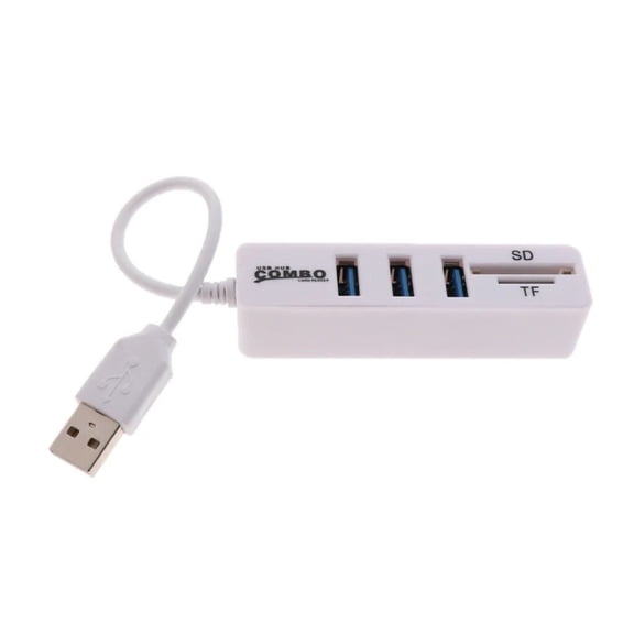 3 Ports USB 2.0 SD/TF Card Reader Hub Adapter Splitter Combo White