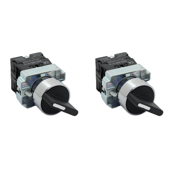 3 Position Maintained Selector Switch - Waterproof Self-Lock Switch, 22mm Mounting Hole, NO/NO Control Function, 220V Voltage and 10A Current - XB2-BD33 Model (2 Pk)