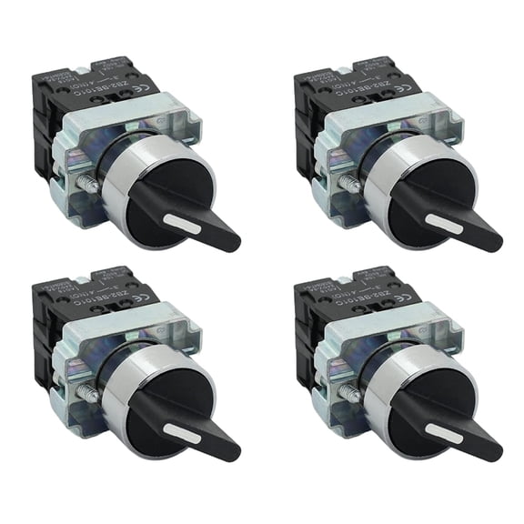 3 Position Maintained Selector Switch - Waterproof Self-Lock Switch, 22mm Mounting Hole, NO/NO Control Function, 220V Voltage and 10A Current - XB2-BD33 Model (4 Pk)