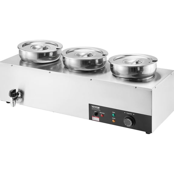 Electric Soup Warmer 3x7.4QT, Stainless Steel Bain Marie 86-185F, 1200W Commercial Soup Station with Reset Button, Buffet Server for Restaurant
