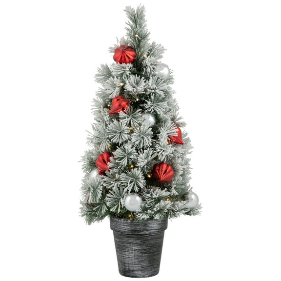 Northlight 3' Pre-Lit Potted Snowy Bristle Pine Artificial Christmas Tree, Warm White LED Lights
