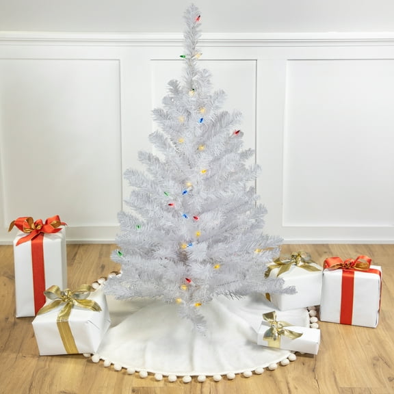Northlight Pre-Lit Medium Snow White Artificial Christmas Tree - 3' - Multi Lights