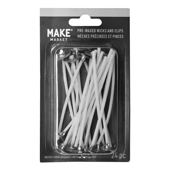 3" Pre-Waxed Candle Wicks & Clips by Make Market – Lead-Free Cotton Wicks with Metal Tabs for Containers 1.77"–2.16" Diameter - 12 Pack