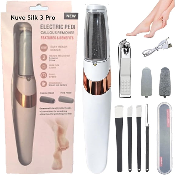 3 Pro Callus Remover, Rechargeable Cordless Electric Foot File with 2 Speeds & 2 Roller Heads, Removes Dry Cracked Skin and Tough Calluses, Pedicure Kit for Smoother Feet