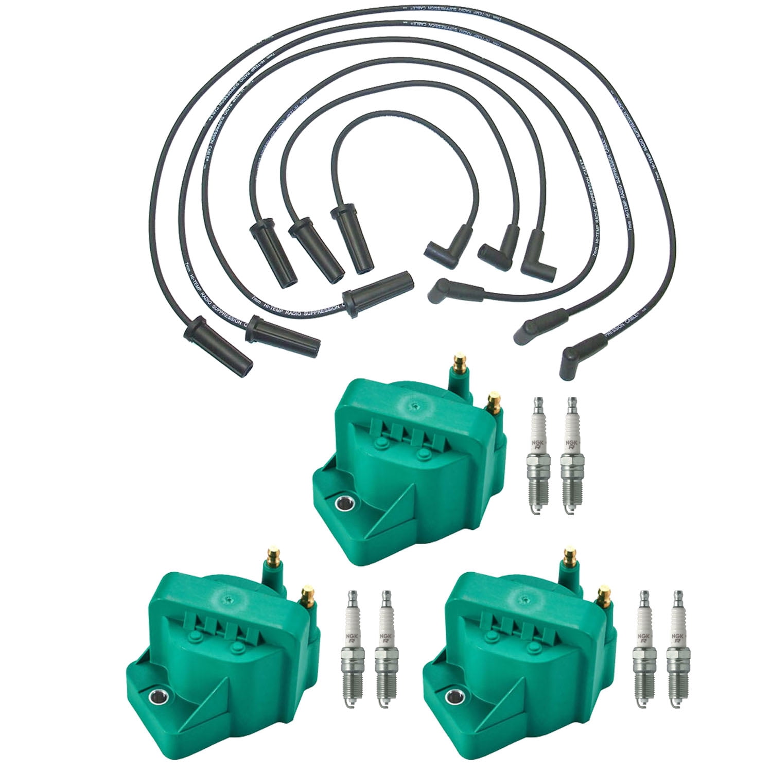3 Professional ISA Ignition Coils, Wireset and 6 NGK Copper Spark Plugs Compatible with 05-09 Buick LaCrosse 3.8L V6 Replacement for DR39 Fits select: 2007-2008 BUICK LUCERNE CXL